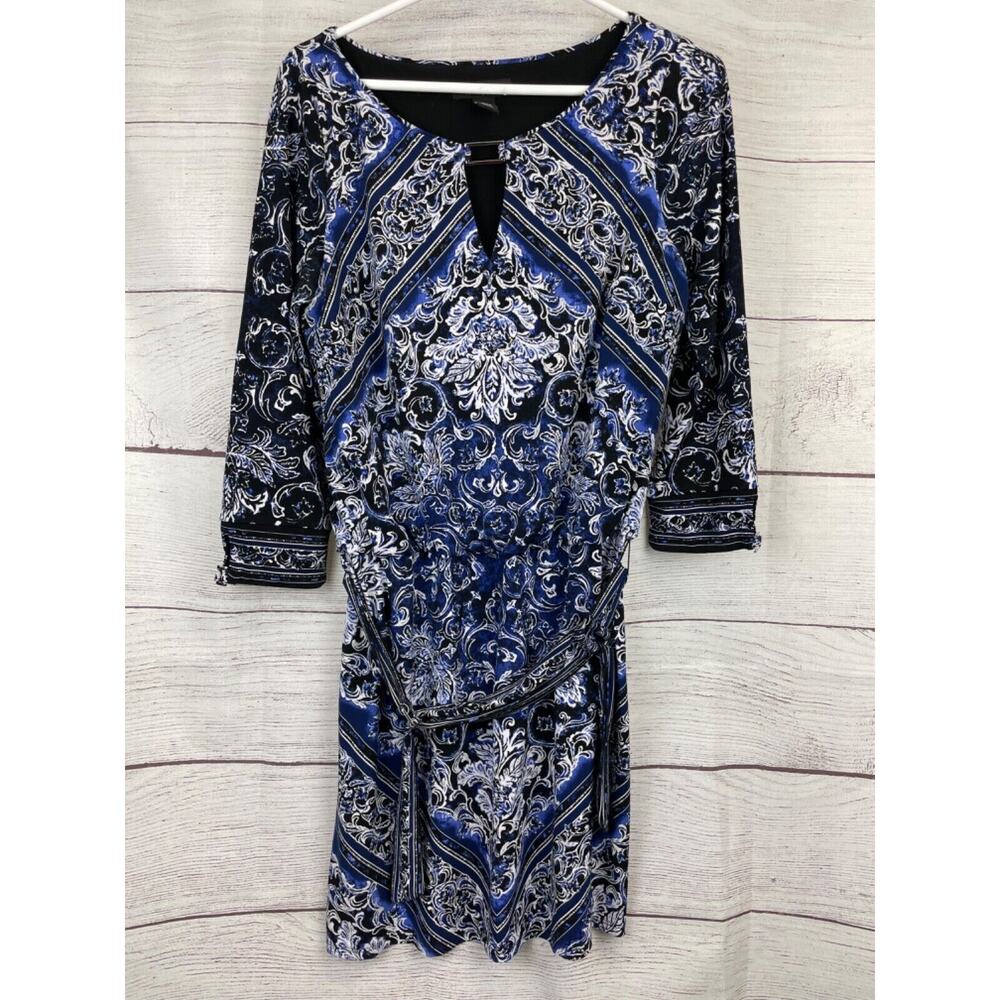 White House Black Market blue Black Paisley Keyhole Dress drop Waist size M